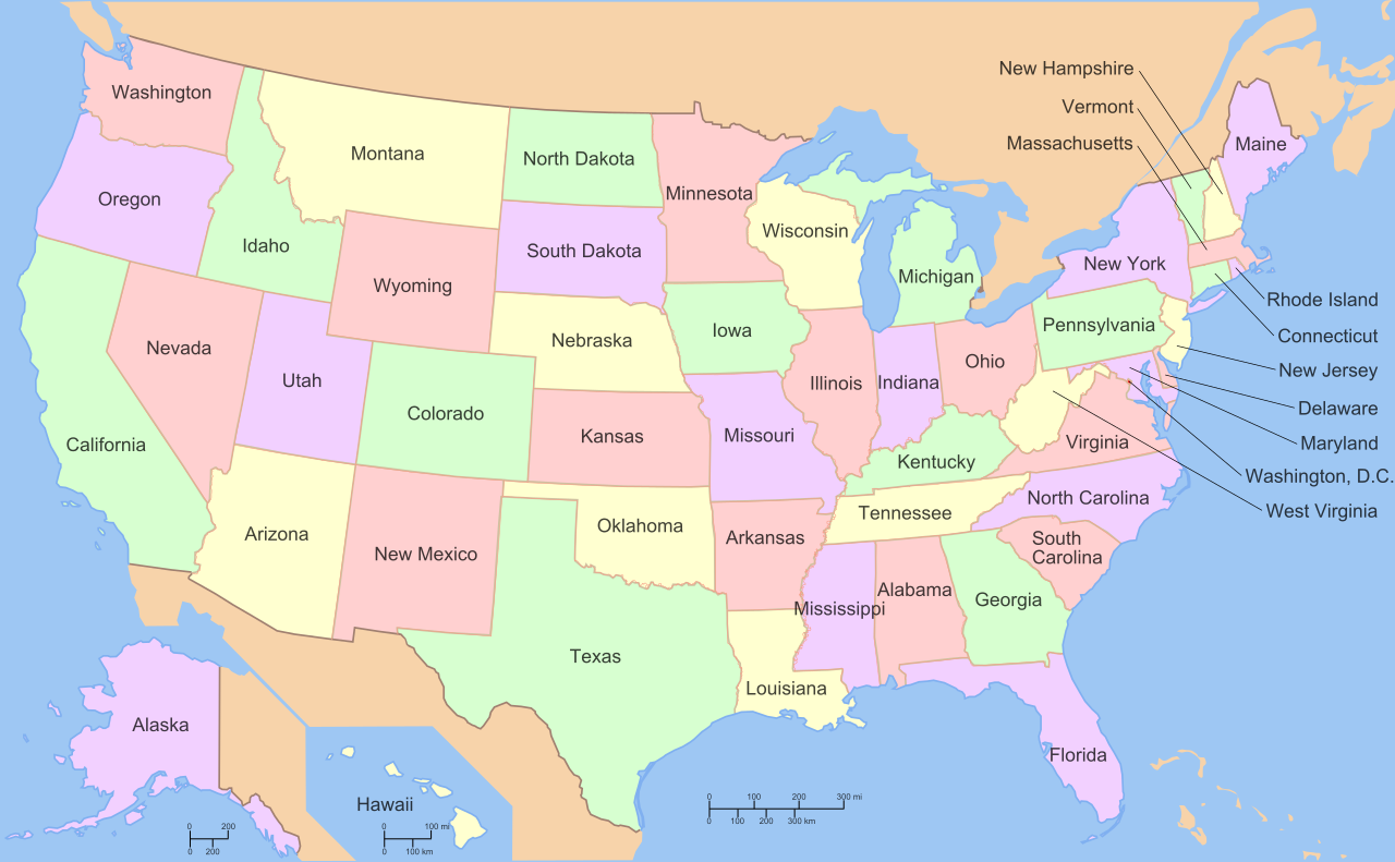 Map of USA with state names 2.svg