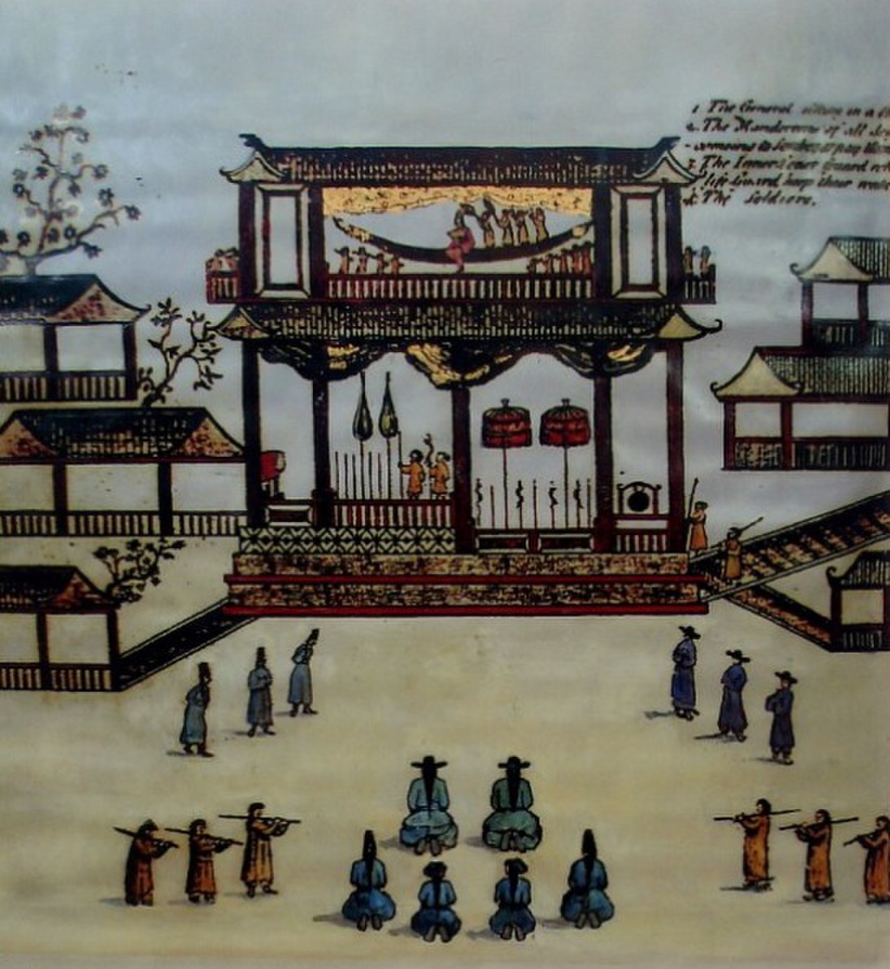 Họa phẩm mô tả Phủ chúa Trịnh do Samuel Baron vẽ vào khoảng thế kỷ XVII.