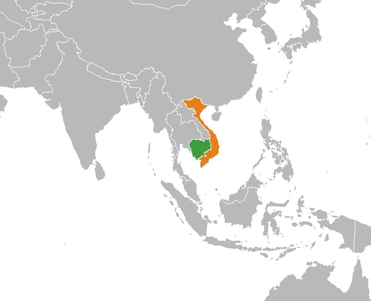 Bản đồ cho thấy vị trí của Việt Nam - Campuchia