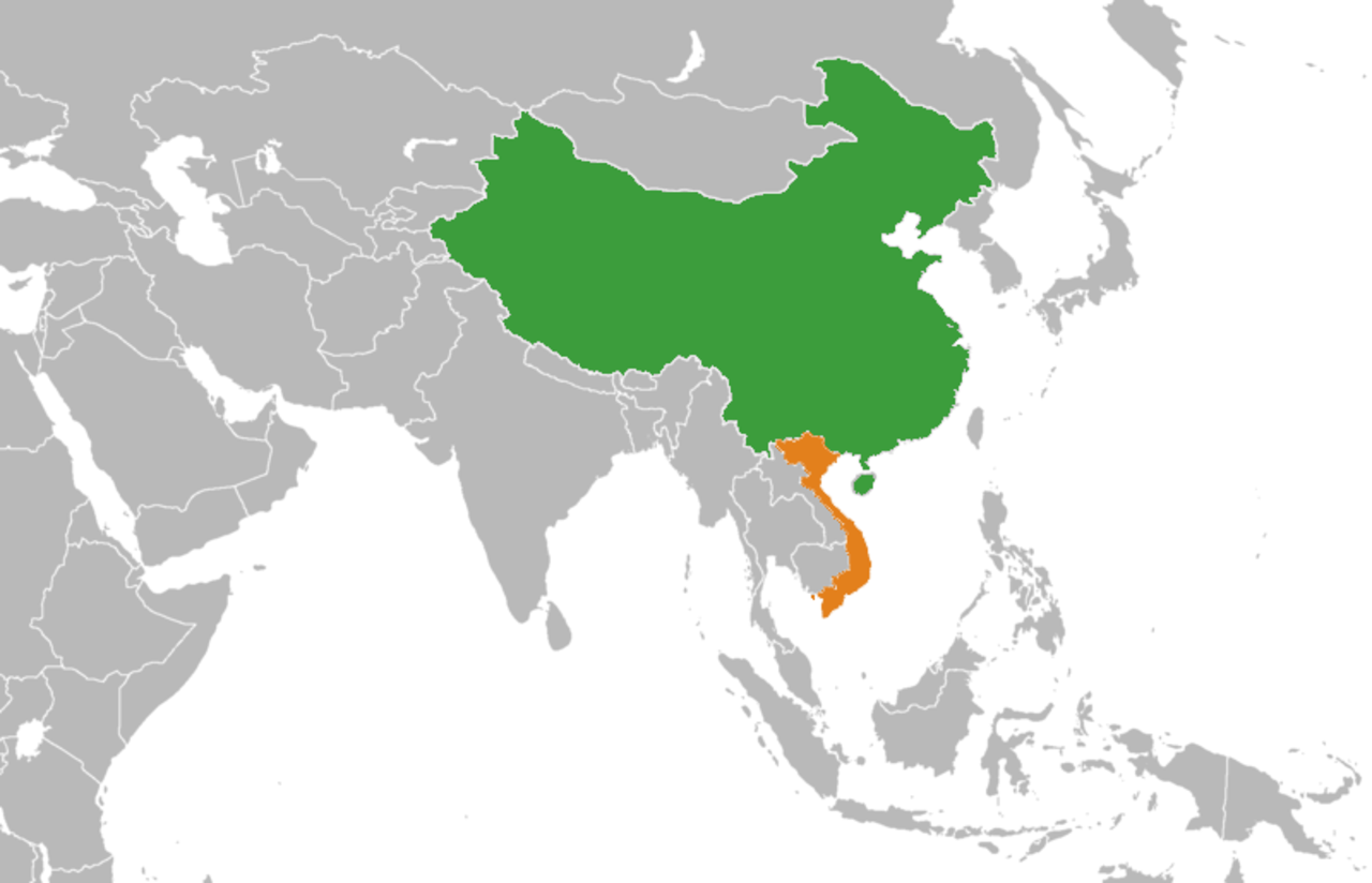 Bản đồ cho thấy vị trí của Việt Nam - Trung Quốc